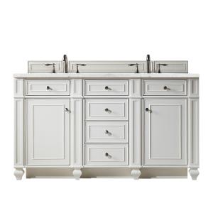 Bristol 60" Double Vanity, Bright White w/ 3 CM Eternal Jasmine Pearl Silestone Top w/FreePower Wireless Charger