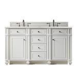 Bristol 60" Double Vanity, Bright White w/ 3 CM Eternal Jasmine Pearl Silestone Top w/FreePower Wireless Charger