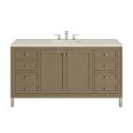 Chicago 60" Single Vanity, Walnut Whisper, w/ 3 CM Siberian Silestone Top w/FreePower Wireless Charger