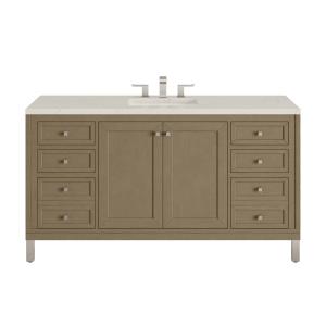 Chicago 60" Single Vanity, Walnut Whisper, w/ 3 CM Siberian Silestone Top w/FreePower Wireless Charger