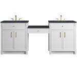 Bellshire 84" Dual Vanity Set with 24" Make-Up Counter, Bright White w/3 cm Charcoal Soapstone Silestone Top