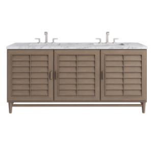 Portland 72IN Double Vanity Whitewashed Walnut w/ 3 CM Carrara Marble Top
