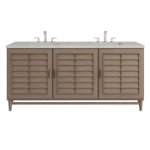Portland 72IN Double Vanity Whitewashed Walnut w/ 3 CM Victorian Silver Silestone Top