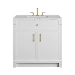 Bellshire 36" Single Vanity, Bright White w/ 3 CM Ethereal Noctis Silestone Top