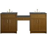 Bellshire 84" Dual Vanity Set with 24" Make-Up Counter, Honey Oak w/3 cm Parisien Bleu Silestone Top