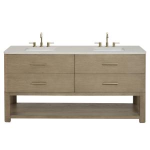 Lucian 72" Double Vanity, Pebble Oak, w/ 3 CM Siberian Silestone Widespread Top