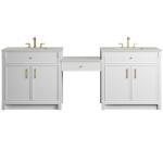 Bellshire 96" Dual Vanity Set with 24" Make-Up Counter, Bright White w/3 cm Lime Delight Silestone Top