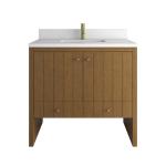 Hudson 36" Single Vanity, Honey Oak w/ Single Hole 3 CM White Zeus Silestone Top and Matching Backsplash