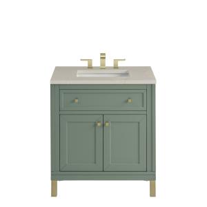 Chicago 30" Single Vanity, Smokey Celadon, w/ 3 CM Siberian Silestone Top