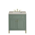 Chicago 30" Single Vanity, Smokey Celadon, w/ 3 CM Siberian Silestone Top