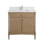 Kinnsden 36" Single Vanity, Weathered Oak w/ Single Hole 3 CM White Zeus Silestone Top and Matching Backsplash