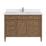 Brittany 48" Single Vanity, Pecan w/ Single Hole 3 CM White Zeus Silestone Top and Matching Backsplash