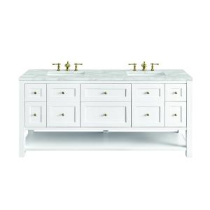 Breckenridge 72" Double Vanity, Bright White w/ 3 CM Victorian Silver Top w/FreePower Wireless Charger