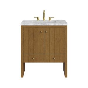 Hudson 30" Single Vanity, Honey Oak w/ 3 CM Carrara Marble Top