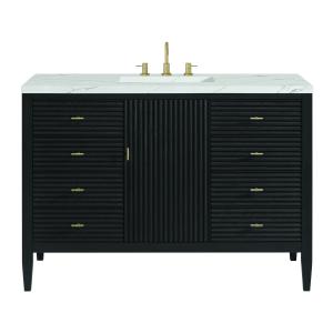 Myrrin 48" Single Vanity, Carbon Oak w/ 3 CM Ethereal Noctis Silestone Top w/FreePower Wireless Charger