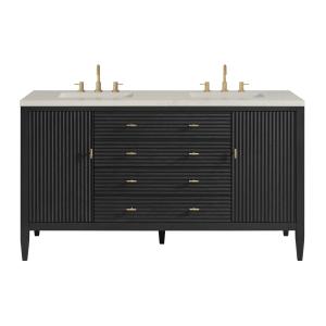 Myrrin 60" Double Vanity, Carbon Oak, w/ 3 CM Siberian Silestone Top