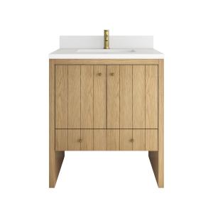 Hudson 30" Single Vanity, Light Natural Oak w/ Single Hole 3 CM White Zeus Silestone Top and Matching Backsplash