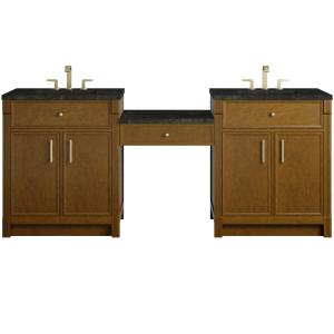Bellshire 84" Dual Vanity Set with 24" Make-Up Counter, Honey Oak w/3 cm Phantome Eclos Top