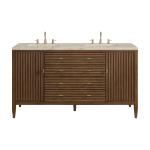 Myrrin 60" Double Vanity, Mid Century Walnut, w/ 3 CM Tajnar Eclos Top