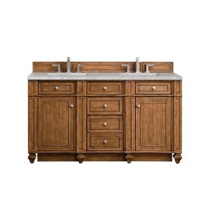 Bristol 60" Double Vanity, Saddle Brown w/ 3 CM Victorian Silver Silestone Top w/FreePower Wireless Charger