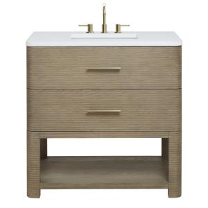 Lucian 36" Single Vanity, Pebble Oak w/ 3 CM White Zeus Silestone Widespread Top