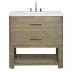 Lucian 36" Single Vanity, Pebble Oak w/ 3 CM White Zeus Silestone Widespread Top
