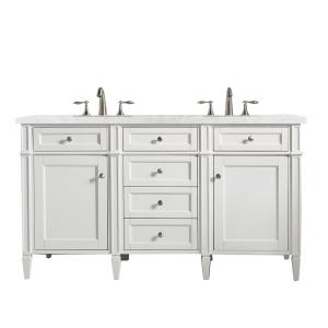 Brittany 60" Double Vanity, Bright White Vanity w/ 3 CM Eternal Jasmine Pearl Silestone Top w/FreePower Wireless Charger