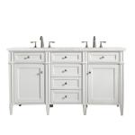 Brittany 60" Double Vanity, Bright White Vanity w/ 3 CM Eternal Jasmine Pearl Silestone Top w/FreePower Wireless Charger