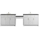 Bellshire 120" Dual Vanity Set with 24" Make-Up Counter, Bright White w/3 cm Parisien Bleu Silestone Top w/FreePower Wireless Charger