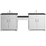 Bellshire 96" Dual Vanity Set with 24" Make-Up Counter, Bright White w/3 cm Charcoal Soapstone Silestone Top