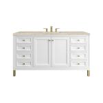 Chicago 60" Single Vanity, Glossy White, w/ 3 CM Tajnar Eclos Top w/FreePower Wireless Charger