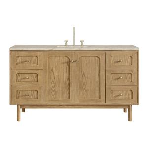 Laurent 60" Single Vanity, Light Natural Oak, w/ 3 CM Tajnar Eclos Top w/FreePower Wireless Charger