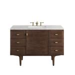Amberly 48" Single Vanity, Mid-Century Walnut w/ 3 CM Eternal Jasmine Pearl Top w/FreePower Wireless Charger