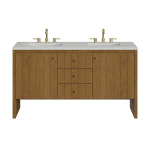 Hudson 60" Double Vanity, Honey Oak w/ 3 CM Lime Delight Silestone Top