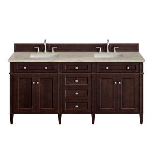 Brittany 72" Double Vanity, Burnished Mahogany, w/ 3 CM Tajnar Eclos Top