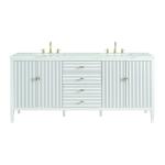 Myrrin 72" Double Vanity, Bright White w/ 3 CM Ethereal Noctis Silestone Top w/FreePower Wireless Charger