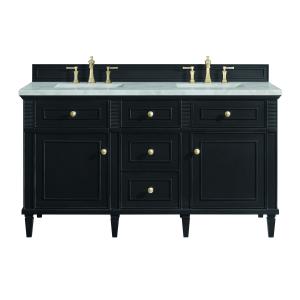 Lorelai 60" Double Vanity, Black Onyx w/ 3 CM Victorian Silver Silestone Top w/FreePower Wireless Charger