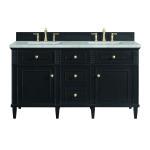 Lorelai 60" Double Vanity, Black Onyx w/ 3 CM Victorian Silver Silestone Top w/FreePower Wireless Charger