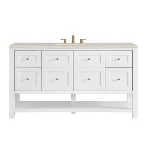 Breckenridge 60" Single Vanity, Bright White, w/ 3 CM Siberian Silestone Top w/FreePower Wireless Charger