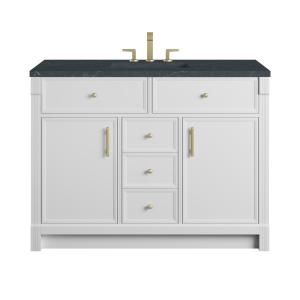 Bellshire 48" Single Vanity, Bright White w/ 3 CM Charcoal Soapstone Silestone Top