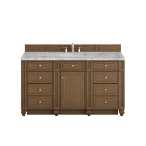 Bristol 60" Single Vanity, Saddle Brown w/ 3 CM Carrara Marble Top