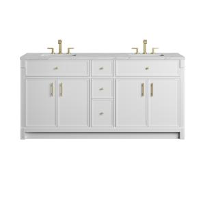 Bellshire 72" Double Vanity, Bright White w/ 3 CM Ethereal Noctis Silestone Top