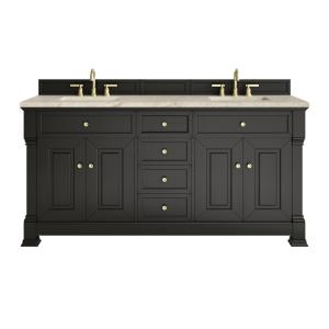 Brookfield 72" Double Vanity, Black Onyx, w/ 3 CM Tajnar Eclos Top w/FreePower Wireless Charger