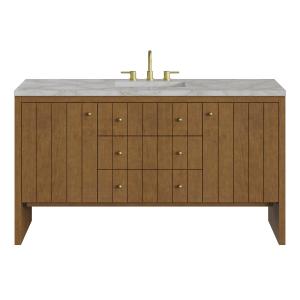 Hudson 60" Single Vanity, Honey Oak w/ 3 CM Victorian Silver Silestone Top