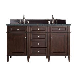 Brittany 60" Double Vanity, Burnished Mahogany w/ 3 CM Parisien Bleu Silestone Top w/FreePower Wireless Charger