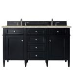 Brittany 60" Double Vanity, Black Onyx, w/ 3 CM Tajnar Eclos Top w/FreePower Wireless Charger