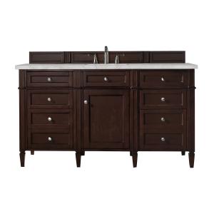 Brittany 60" Single Vanity, Burnished Mahogany w/ 3 CM Victorian Silver Silestone Top w/FreePower Wireless Charger