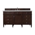 Brittany 60" Single Vanity, Burnished Mahogany w/ 3 CM Victorian Silver Silestone Top w/FreePower Wireless Charger