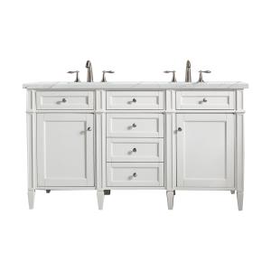 Brittany 60" Double Vanity, Bright White Vanity w/ 3 CM Ethereal Noctis Silestone Top w/FreePower Wireless Charger