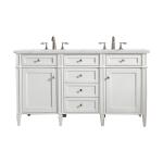 Brittany 60" Double Vanity, Bright White Vanity w/ 3 CM Ethereal Noctis Silestone Top w/FreePower Wireless Charger